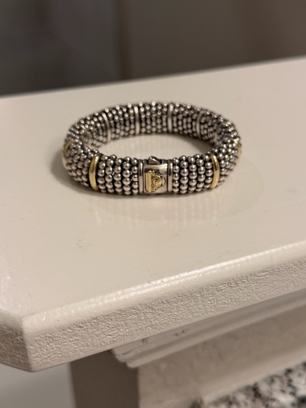 Gold Station Caviar Bracelet | 15mm | 18k & Sterling Silver - Picture 10 of 12